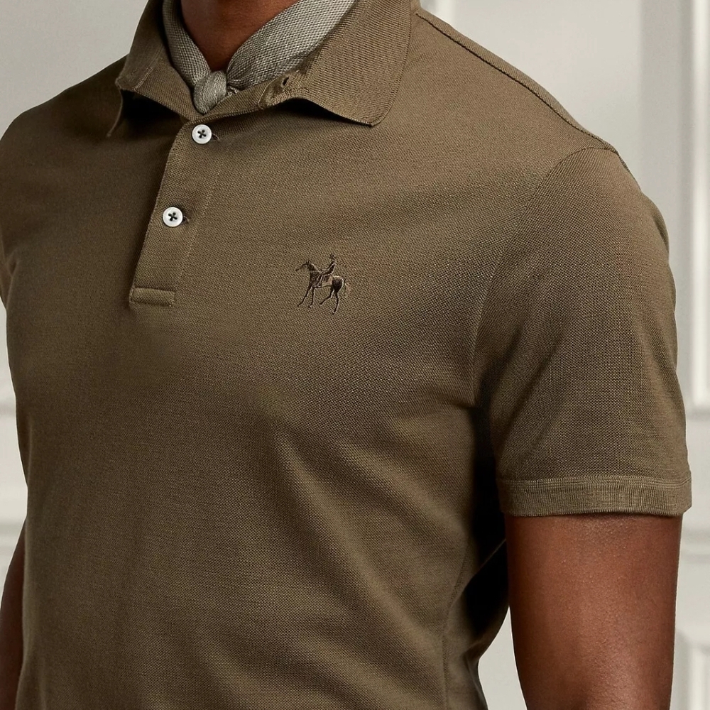 Men's Embroidered Standing Horse Iconic Polo Shirt in Olive Green